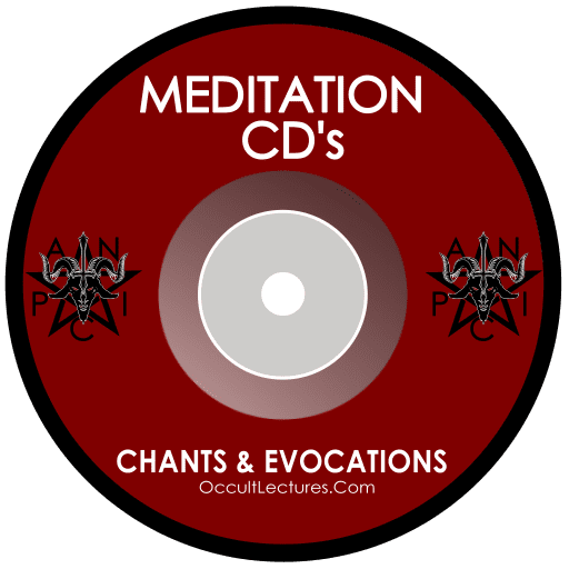 Red CD with black text that says "Meditation CD's Chants and Evocations".